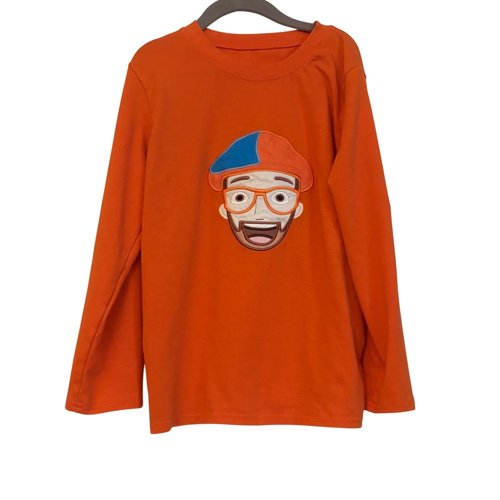 Blippi Boy/Girl Orange Long Sleeve Graphic T-Shirt Embroidered Patch Kids 7T-8T